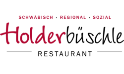 Das Bild zeigt das Logo eines Unternehmens mit dem roten Schriftzug "Holderbüschle" und den Worten "Schwäbisch Regional Sozial" darüber.